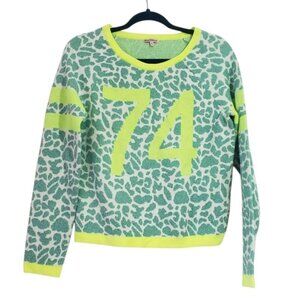 Juicy Couture Neon Green Animal Print Sparkly Metallic Sweater Laid‎ Back Casual